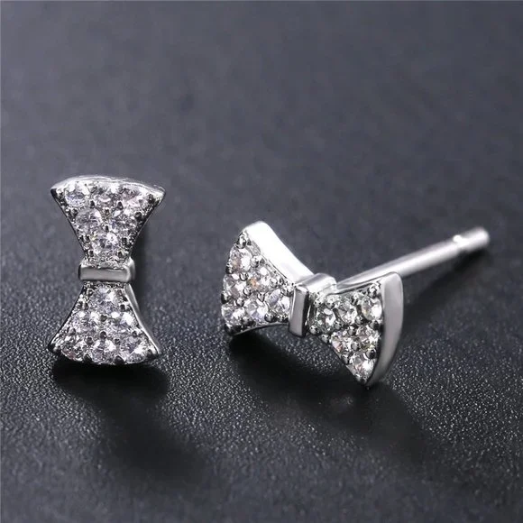 🍁Dainty Bow Sweet CZ Bow Shape Stud Earrings for Women, GPMB1425 - Picture 3 of 6